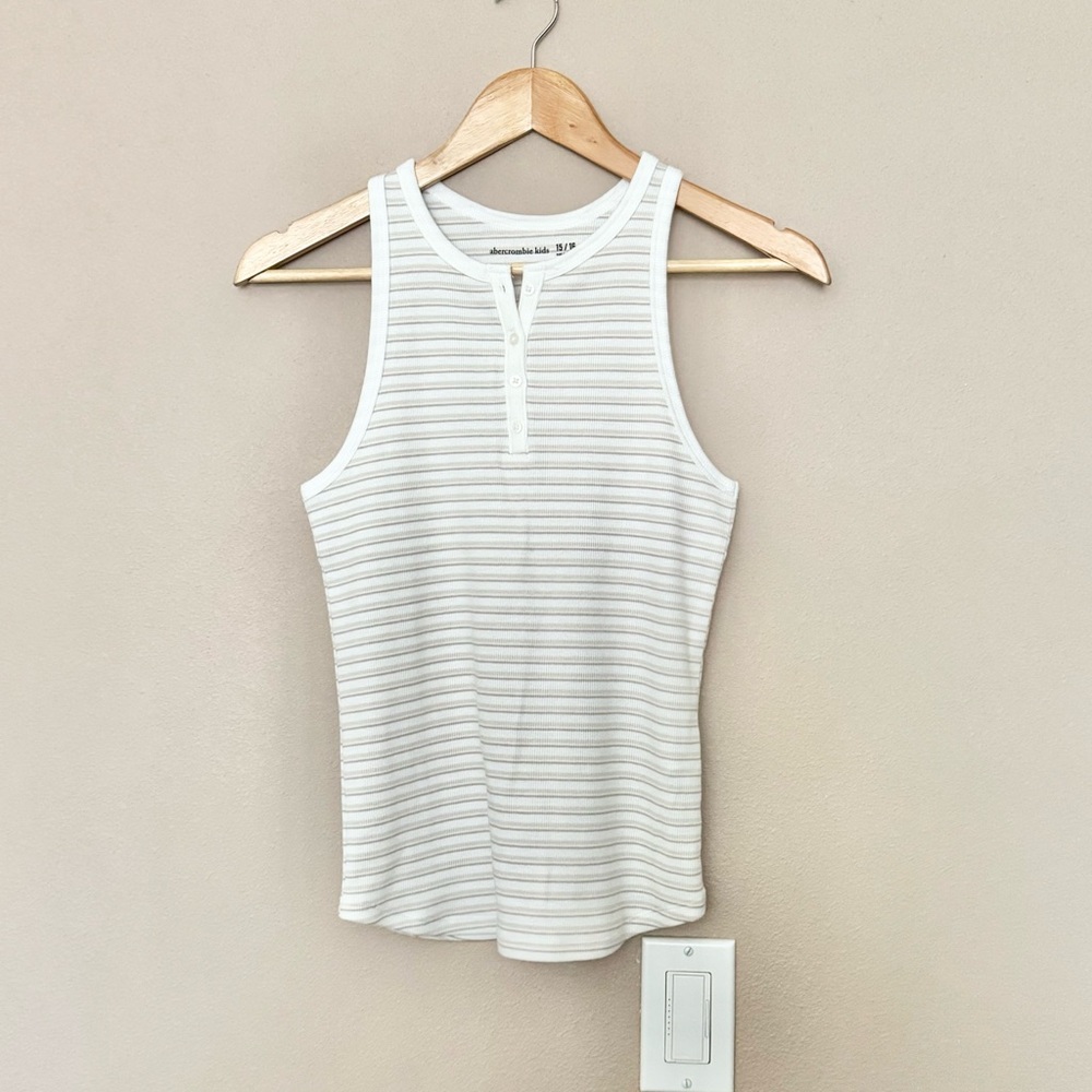 Abercrombie White/tan  Striped Tank Top